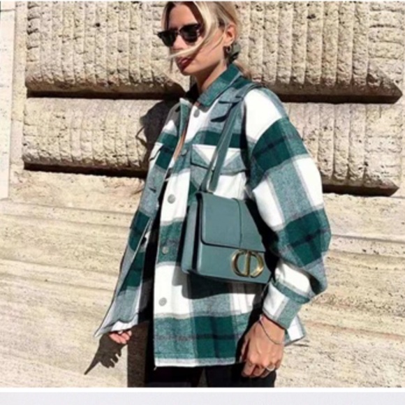 Plaid Stripe green Oversized Flannel Shirt Shacket - Picture 6 of 16